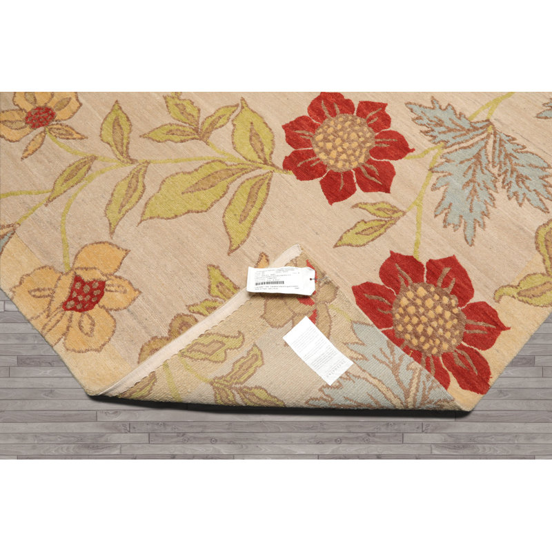 Tapis unique en laine noué à la main beige / lime / brun clair de 5 pi 6 po x 8 pi 6 po Ricketts