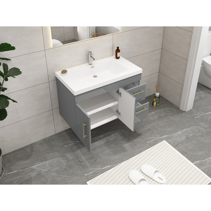 Ensemble de meuble-lavabo simple 36 po Carliss, Gris, Or