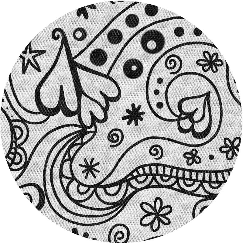 Tapis noir/blanc à motifs, Rond 4 pi