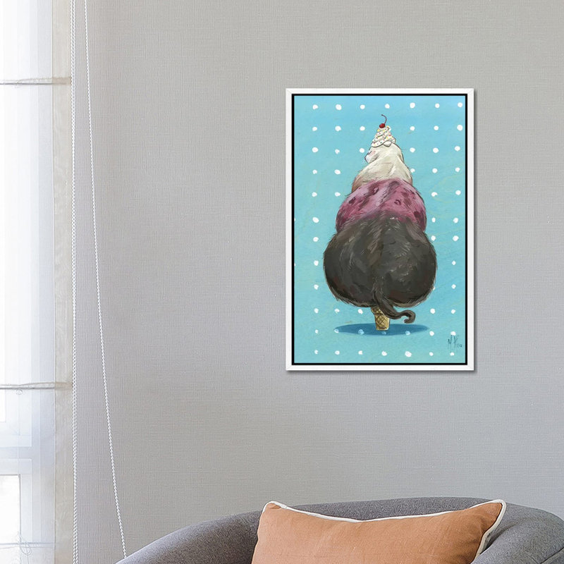 Ice Cream Cat by Martin Hsu - Painting on Canvas, 66.04 cm H x 45.72 cm W, White Framed
