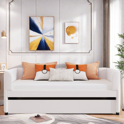 Aliasa Upholstered Daybed with Ergonomic Design Backrest and Trundle by Mercer41