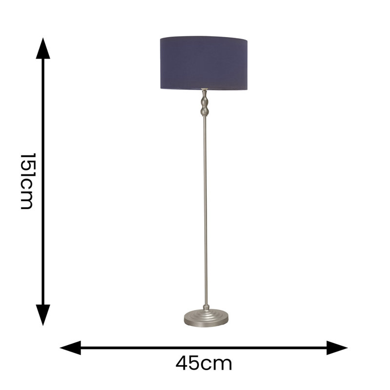 Saylorsburg 151cm Traditional Floor Lamp, Navy Fabric, Brush Chrome Silver, No