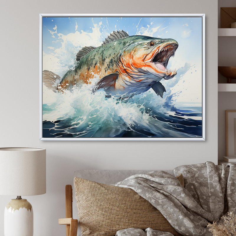 Pêche, rêves sur toile, Cadre flottant blanc, H 16 po x l 32 po