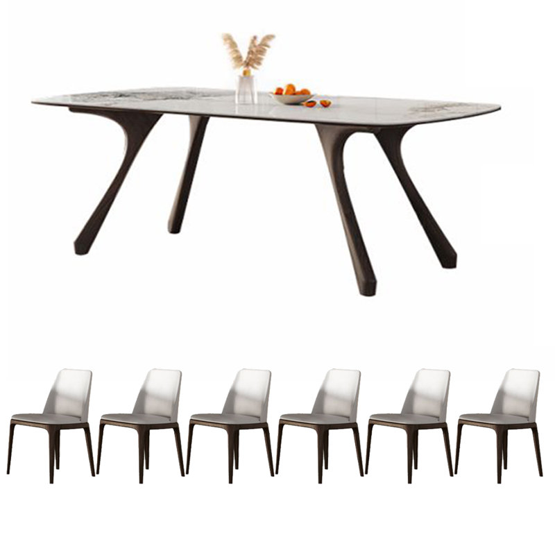 Ensemble de table de salle à manger en bois massif et en pierre frittée, H 29,53 po x l 31,5 po x L 70,87 po