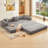 107'' Cloud Sofas, L-Shaped, 7-In-1 Corduroy Modular Sectional Sofa,Upholstered , No Assembly , Diy ,Folding Convertible Out Sofa Bed,Side Pocket,4-Seat