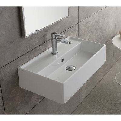 Lavabo de salle de bain vasque rectangulaire en céramique blanche avec trop-plein Teorema