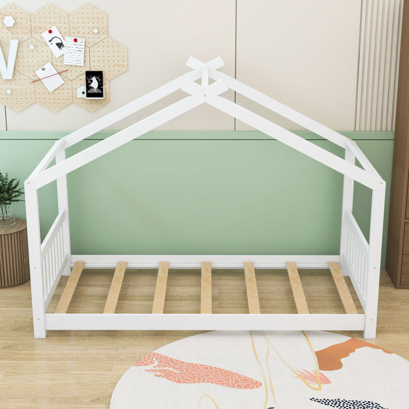 Lit plateforme simple avec tête de lit et lattes, Blanc