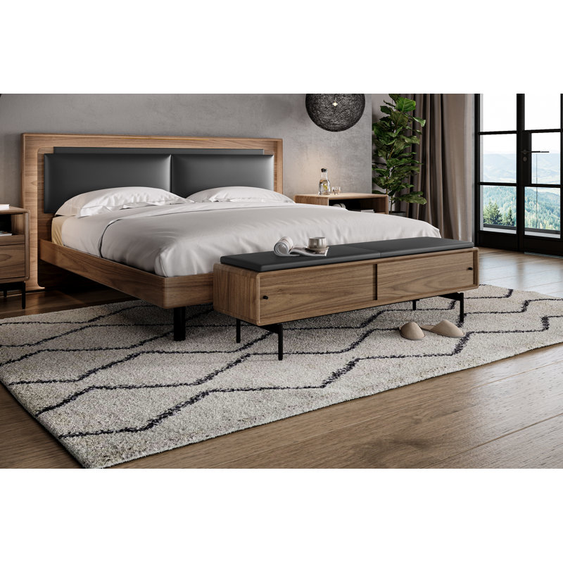LINQ Leather Storage Bench, Natural Walnut/Black