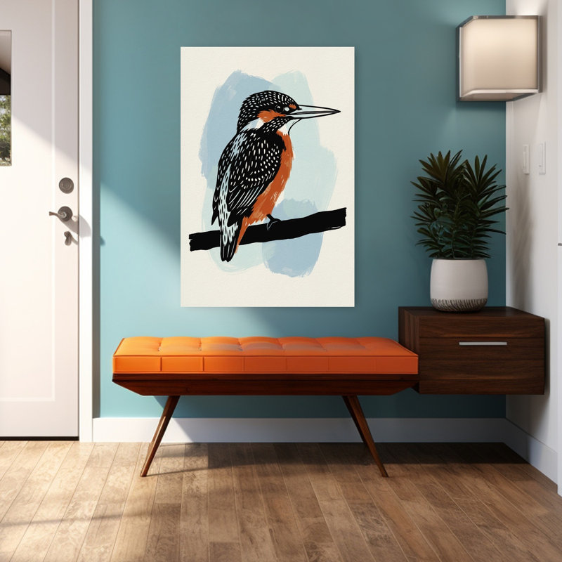 Art mural, oiseau sauvage contemporain perché, H 48 po x l 32 po