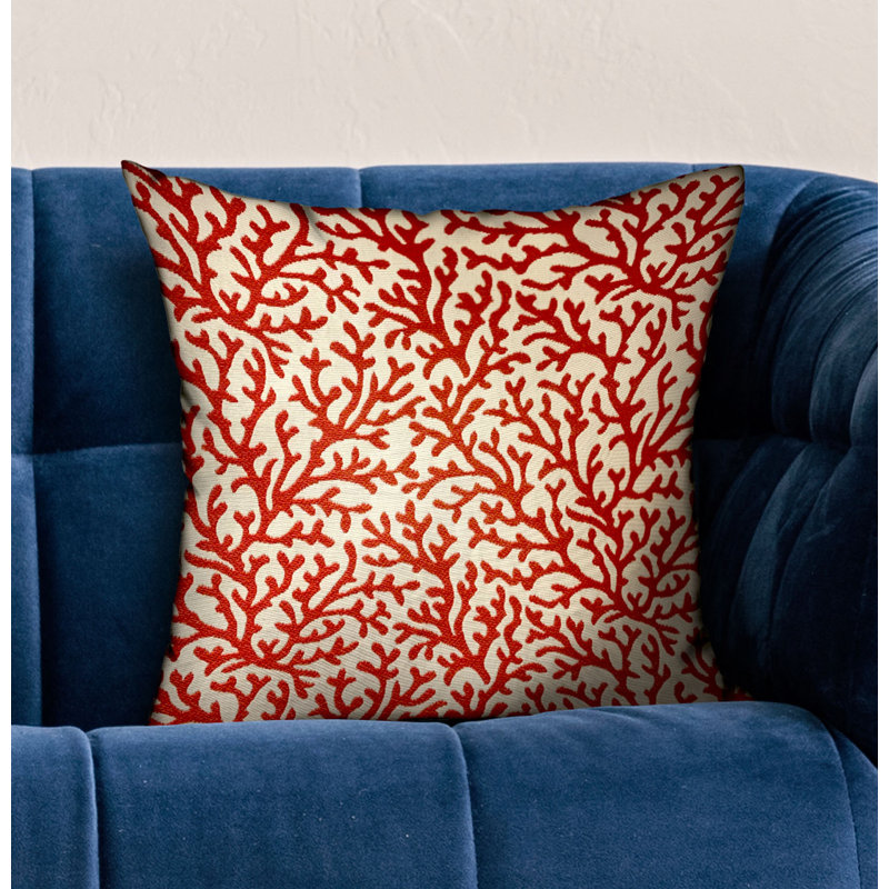 Bleu de turquoise Plutus, motif floral crème Coussin décoratif, Rouge