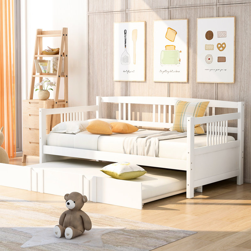 Twin Daybed With Trundle Bed, Solid Wood Build For Space Solution White Hideaway Trundle, Strong Various Home Spaces And Needs