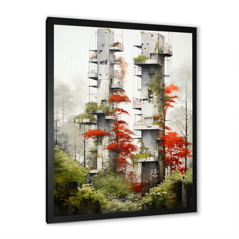 Minimalisme botanique, tours de la jungle III - art mural tours, H 40 po x l 30 po x P 1,5 po, Cadre photo noir simple