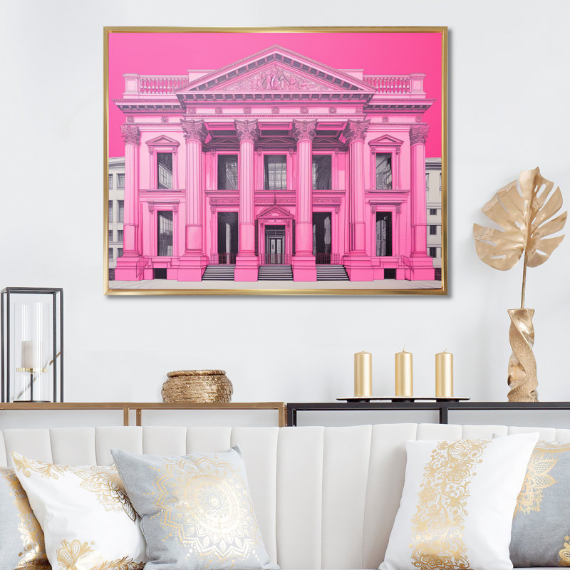 Conception rose de l'architecture bleue de Londres - City London Wall Decor, H 16 po x l 32 po, Cadre flottant doré