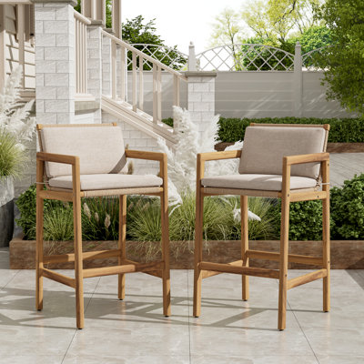 Boni Patio 29.3" Seat Height Acacia Wood Bar Stools With Cushions by Bay Isle Home