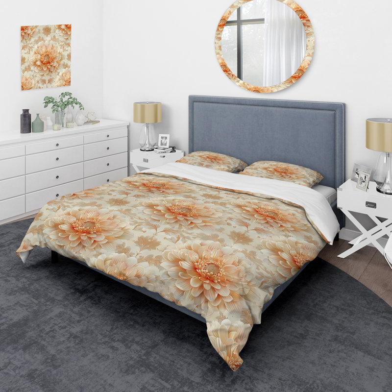 Ensemble de housse de couette moderne White Gold Flower Elegance II, Housse de couette très grand et 2 très grandes t