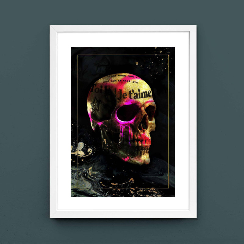 Je T'aime Skull - Single Picture Frame Print on Canvas, 91cm H x 61cm W x 5cm D, White Framed