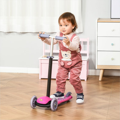Trottinette réglable 3-en-1 pour tout-petits avec modes de marche et voiture coulissante, PP robuste et fabrication en métal, rose