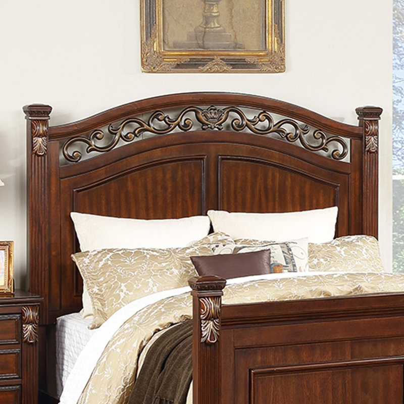 Mobilier de chambre à coucher de style traditionnel avec finition cerisier luxueux et grand lit aux tons de bois de taille unique FB HB 1pc