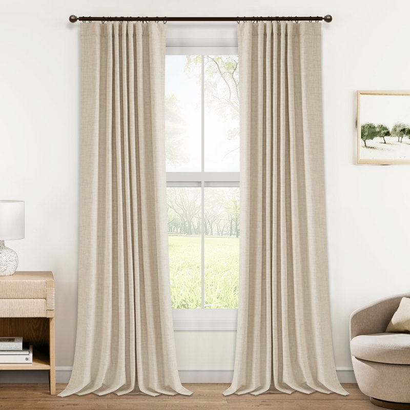 100% Blackout Curtains 50 Inch Faux Linen Thermal Insulated Blackout Drapes For Bedroom Window (Set Of 2 Panels), Oatmeal