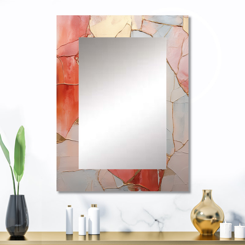 Corail or minimaliste poteries - miroir mural spirales abstraites, miroir décoratif moderne, art imprimé en métal