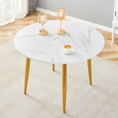 Table de salle à manger extensible moderne avec plateau en panneau de fibres à densité moyenne et pieds en métal, parfaite pour économiser de l'espace et une utilisation polyvalente dans les maisons contemporaines. (Table seulement)