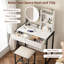 Petit bureau de coiffeuse avec miroir et lumières, coiffeuse de maquillage avec miroir à DEL, 3 modes d'éclairage, prise de courant, tiroir, tablettes ouvertes et tabouret rembourré pour la chambre à coucher-2032656532