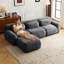 Canapé modulaire en L en peluche avec zones compressées, rembourré de mousse haute densité 32D, comprenant un repose-pieds amovible.-738132885