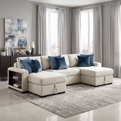 Canapé modulaire en microfibre 3 pièces avec lit coulissant de 124,5 po Retford