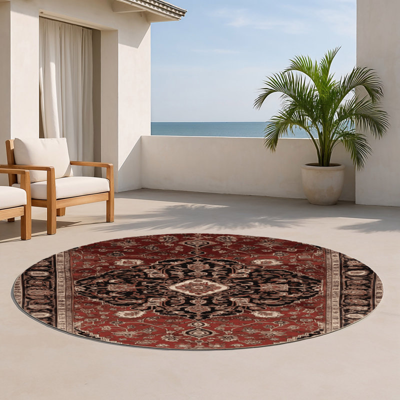 Tapis turc intérieur et extérieur brun, Rond 5 pi
