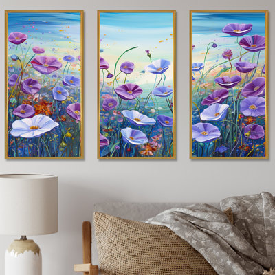 «Purple Morning Glory Flower Field», ensemble d'art sur toile