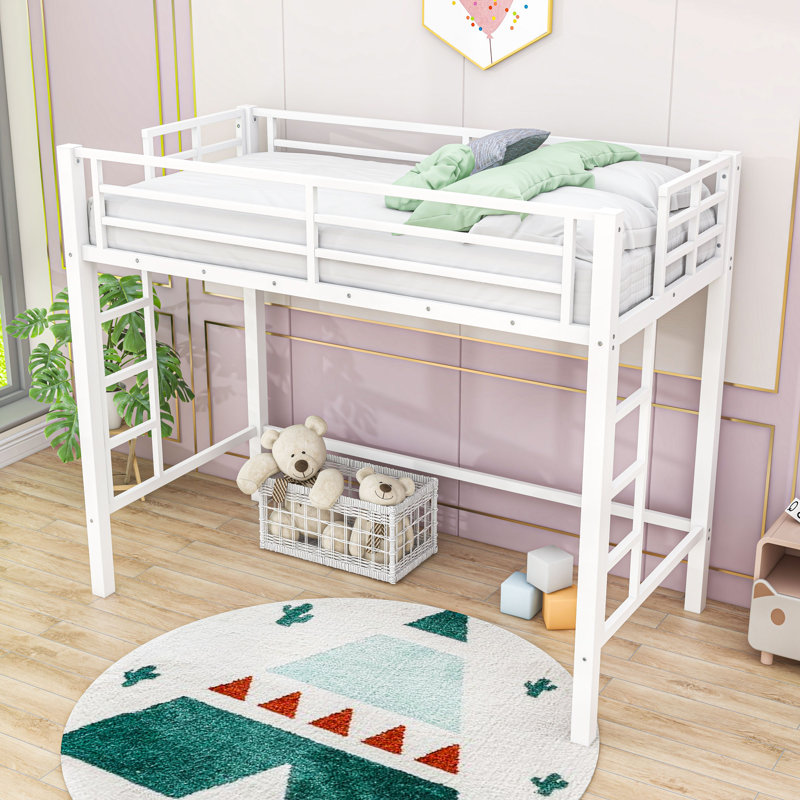 Classic Metal Loft Bed with Dual-Side Ladders, Twin
