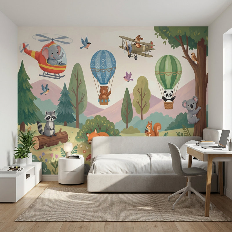Papier peint animaux de la forêt, 200 po x 120 po, Peler et coller
