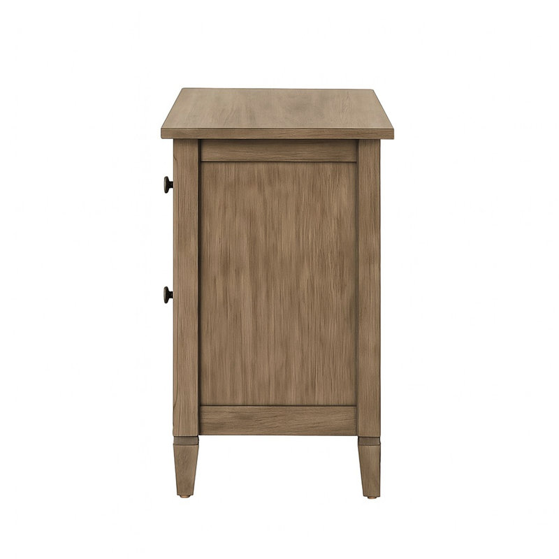 Table de chevet 2 fils gris chaud brossé au fil de fer, poignée ronde, bois massif +, idéale pour la chambre à coucher, rangement à deux tiroirs, texture grain, espaces restreints compacts, profondeur de 22,35 po, largeur de 16,08 po, hauteur de 24,25 po, poids de 43,74 lb