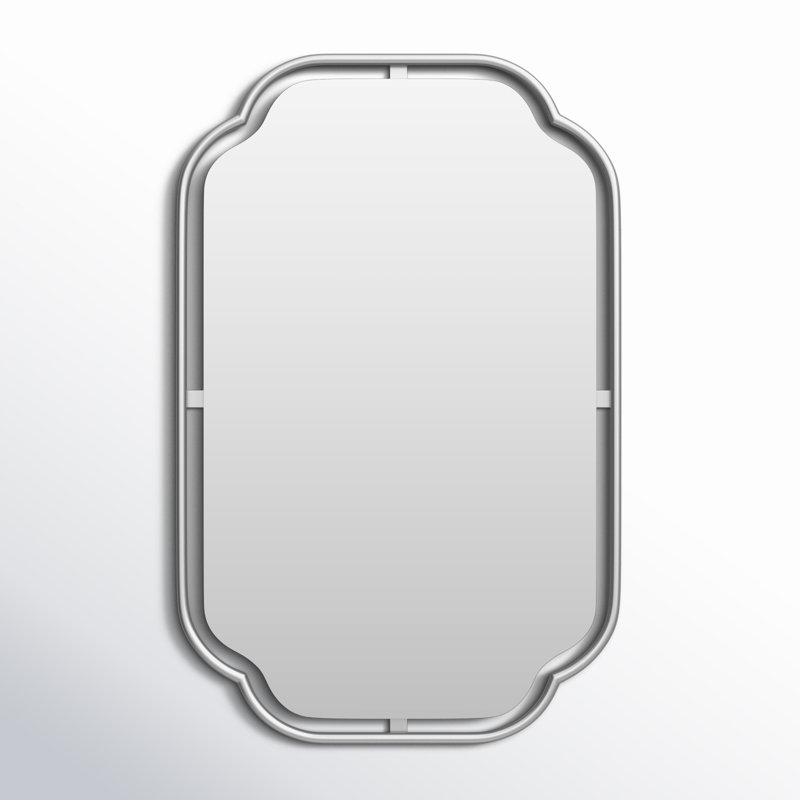 Silver Quatrefoil Metal Framed Rectangular Mirror