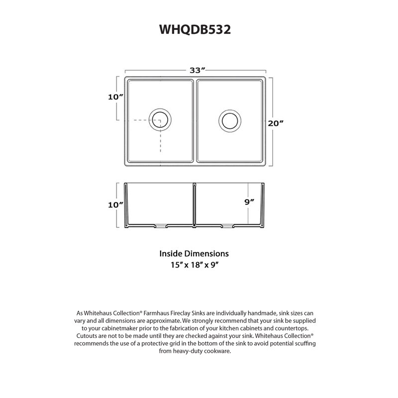 Whitehaus 33" Reversible Double Bowl Fireclay Kitchen Sink: 2-1/2" Lip, 2" Lip Front Apron, White