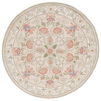 Hollander Floral Hand-Hooked Wool Beige/Green Area Rug