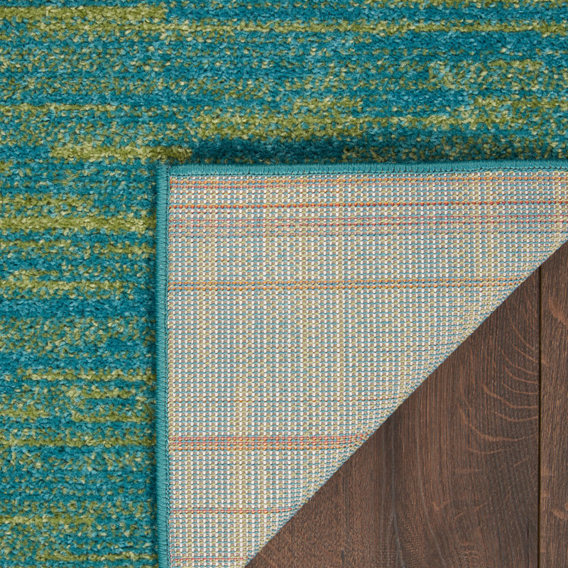 Tapis intérieur / extérieur bleu / vert Mullican Sandy, Tapis de couloir 2 pi 2 po x 14 pi