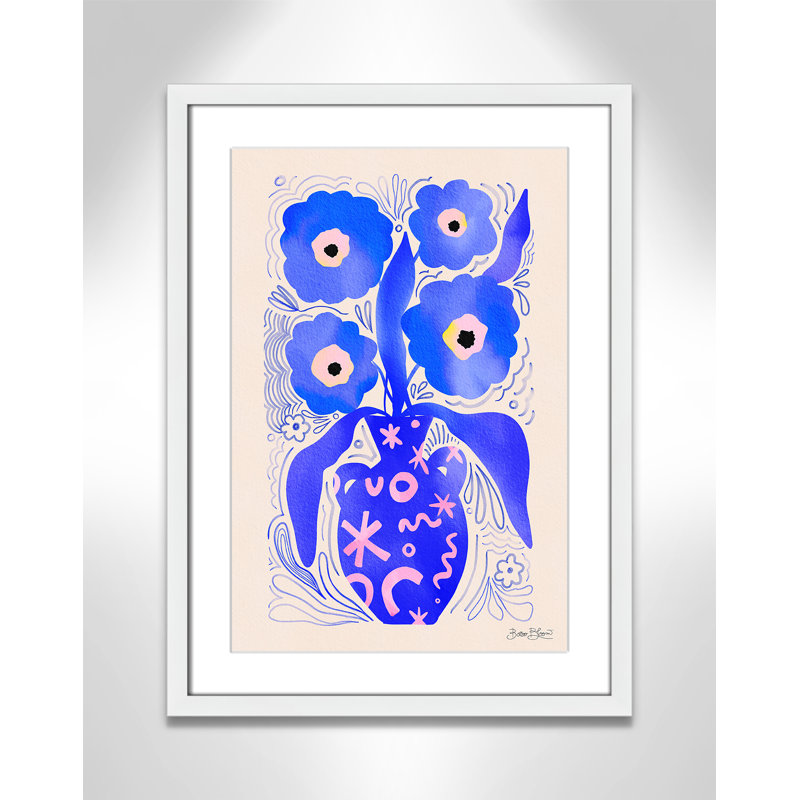 «Blue Flowers Matisse» par Bloom, Blanc satiné, L 17 po x H 23 po, Imprimé mat