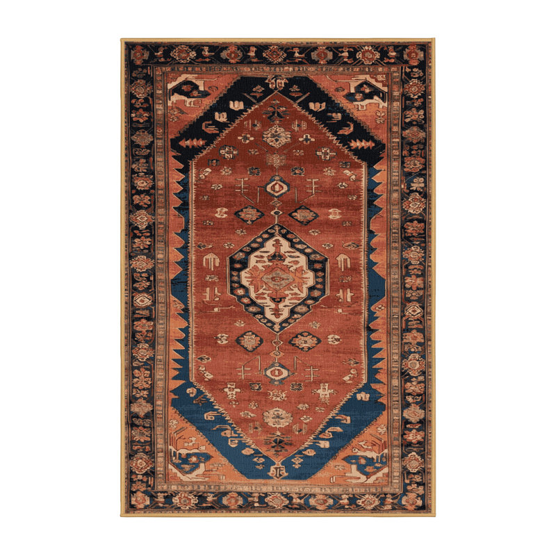 Machine Washable Persian Brown Area Rug, Rectangle 7' x 9'