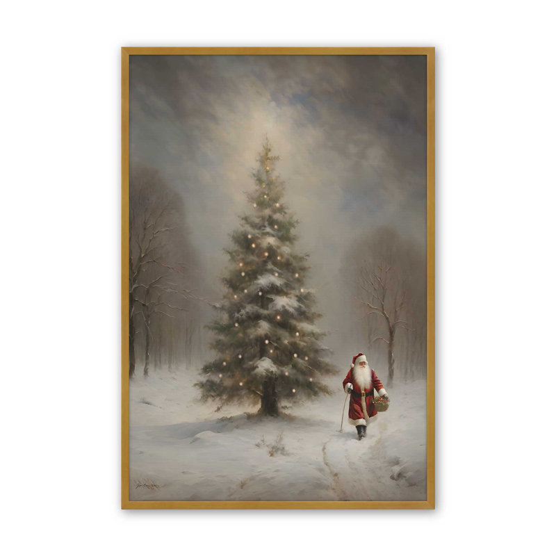 «Santa's Tree» par Jo Moulton, reproduction d'art sur toile, Papier avec cadre ouvert sans passe-partout, Doré