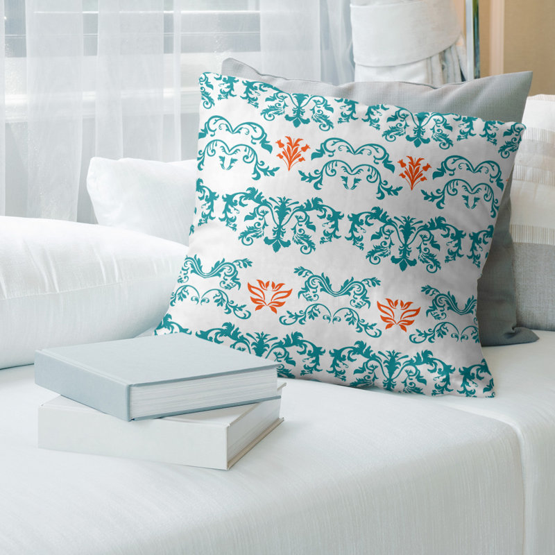 Housse de coussin Miami Football Baroque, 18" x 18", Blanc / vert / orange, Croisé en coton