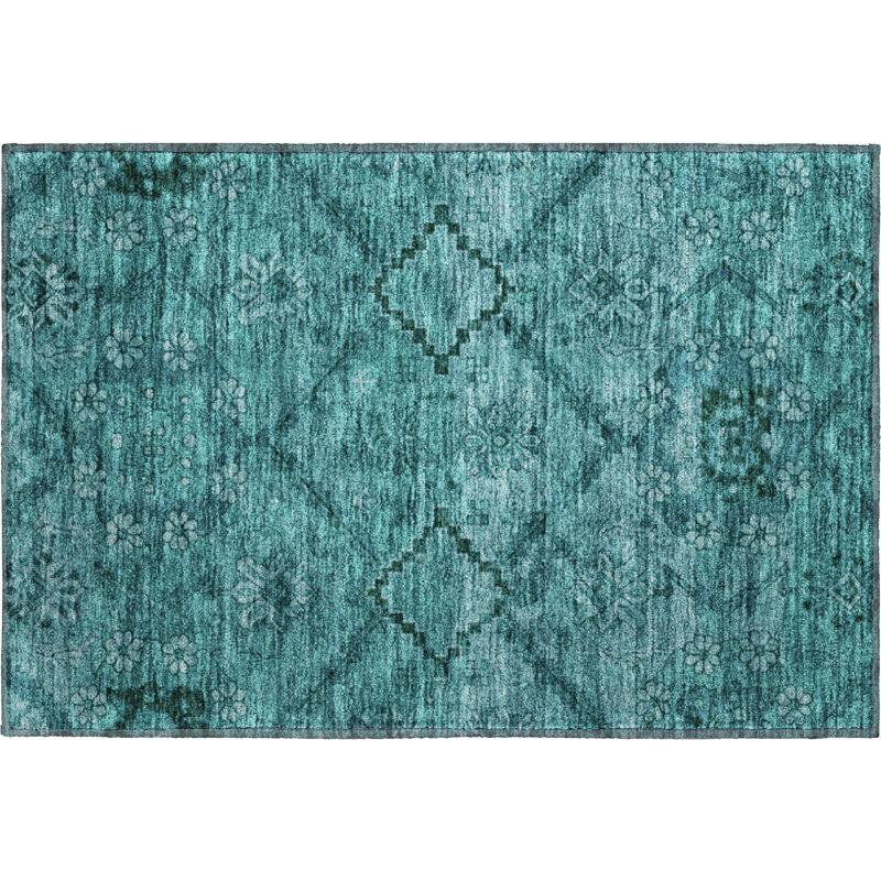Premium Machine Washable Prisco Teal Rug, Rectangle 1'8" x 2'6"