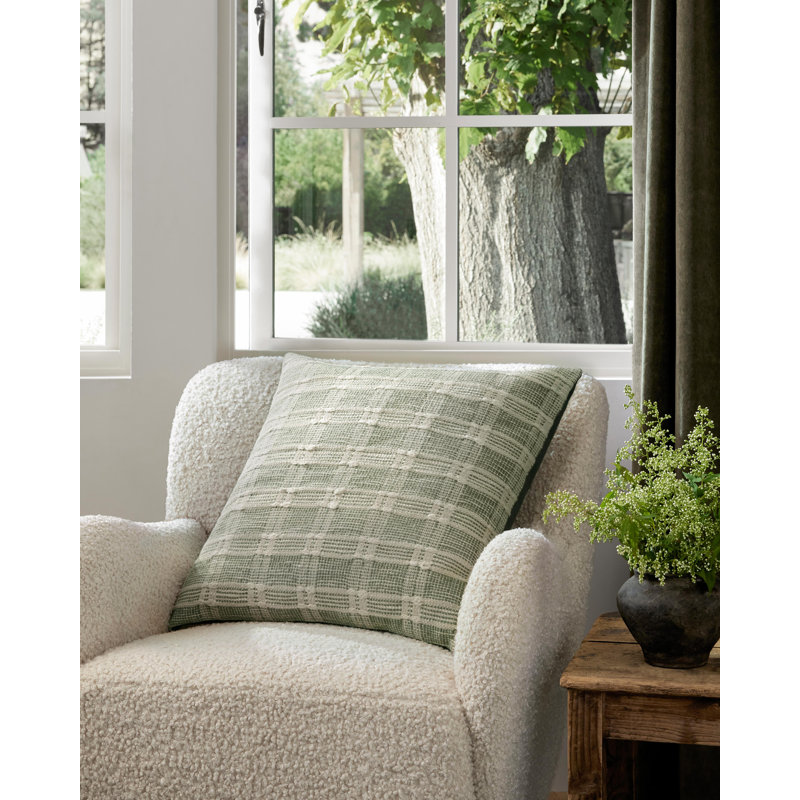 Madera Green Plaid Cotton 22" Throw Pillow Cover
