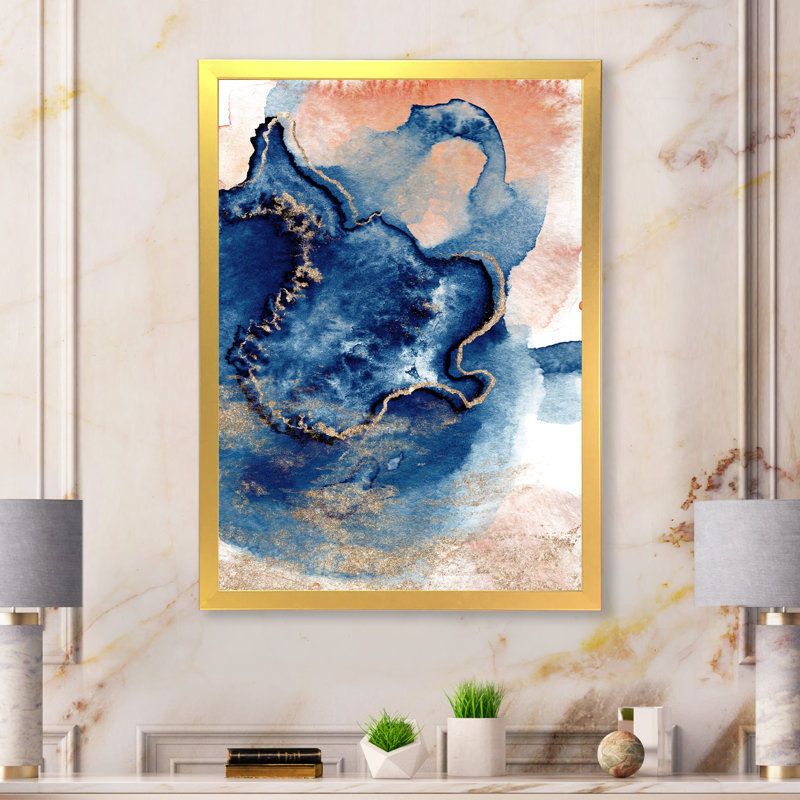 «Blue and Pink Marble Clouds», reproduction d'art sur toile moderne, H 34 po x l 44 po x P 1,5 po, Toile encadrée dorée