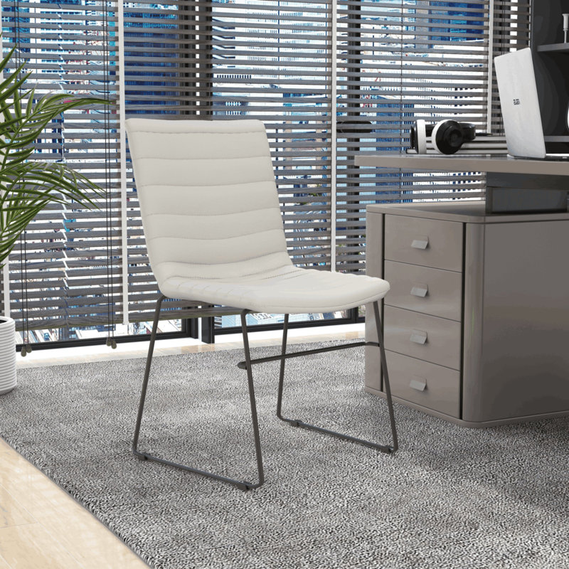 Lagan Leather/Polyester Office Guest Chair – Ergonomic Desk & Conference Seating with Stainless Steel Base, Fixed Arms & Lumbar Support