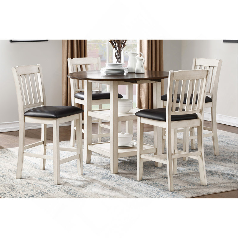 Table de salle à manger à hauteur de comptoir blanche et cerise foncée 1Pc avec 2 tablettes inférieures