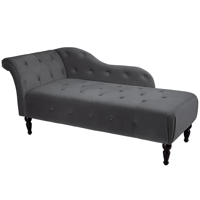 Velvet Upholstered Chaise Lounge With Rolled Arm, Upholstered Sofa Recliner Lounge Chair, Gris