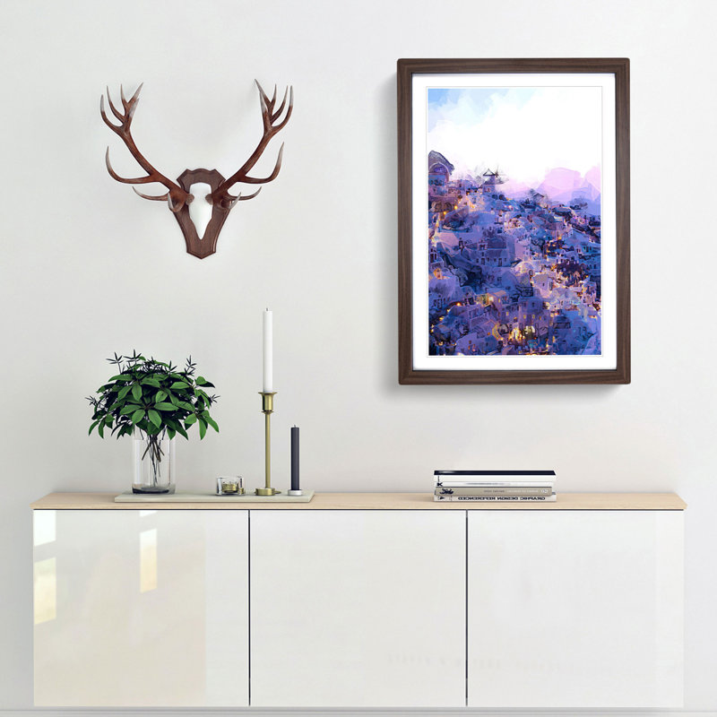 The Oia Santorini Skyline in Greece in Abstract - Picture Frame Graphic Art Print, 65cm H x 48cm W x 2cm D, Walnut Framed