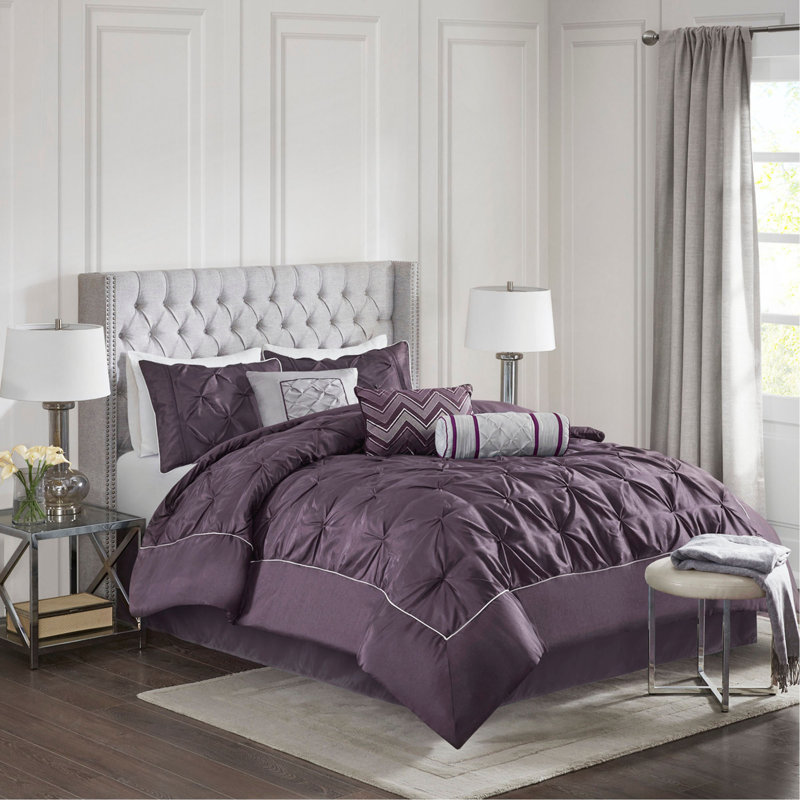 7 Piece Tufted Comforter Set, Plum, King Comforter + 6 Additional Pieces