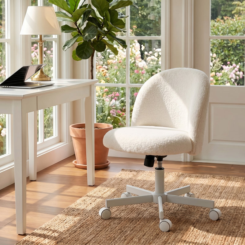 Chaise de bureau inclinable et pivotante, hauteur réglable, blanc crème